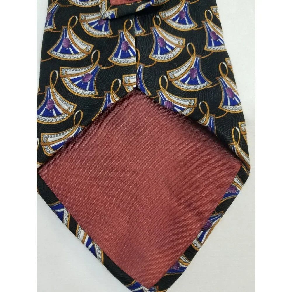 Christian Dior Cravate Mens Necktie Silk Tie Black Blue Abstract Geometric Fan P